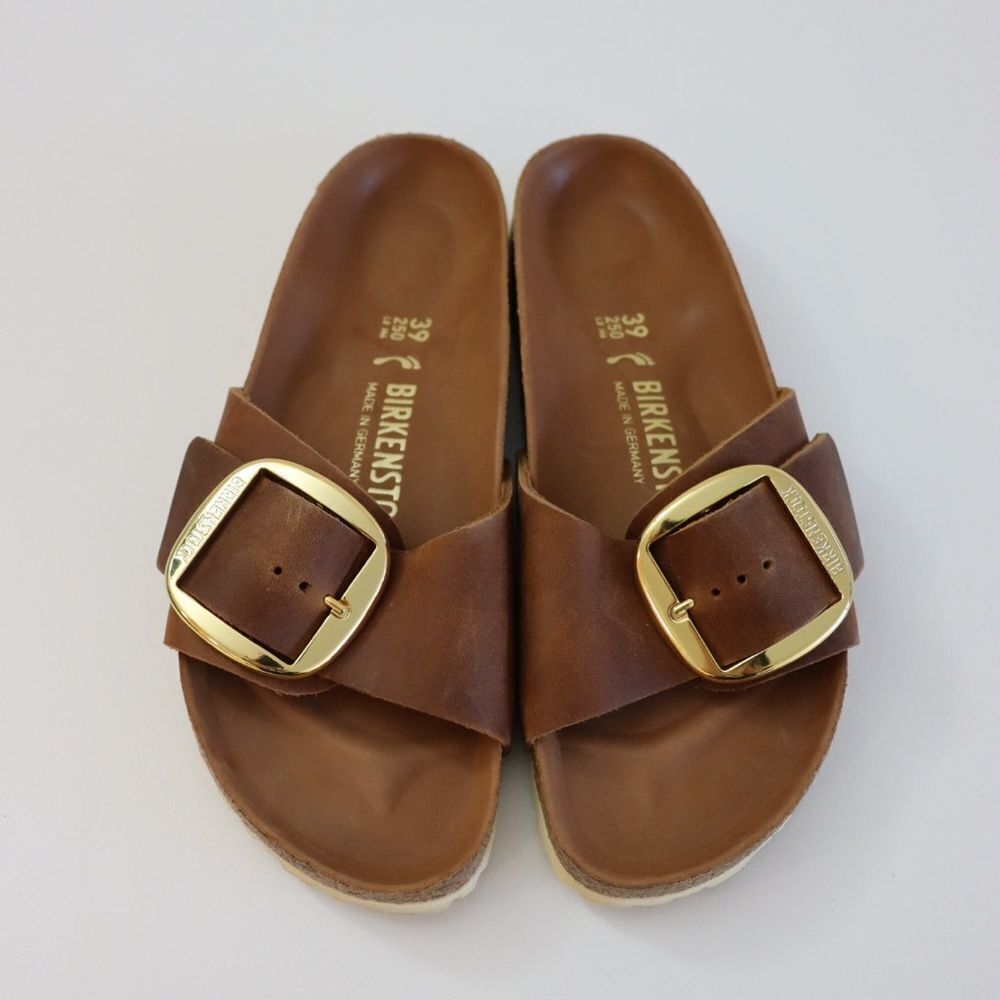 —SOLD —NWOT Birkenstock Madrid Big Buckle Slide Sandal in Cognac Brown 8 - 8.5